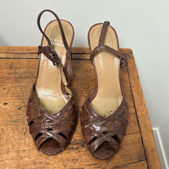 Stuart Weitzman Stunning Brown High Heels leather, Open Toe with strap, - Picture 1 of 4